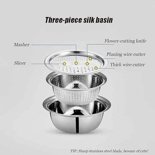 3 in 1 Multipurpose Strainer Drainer Cutter Colander